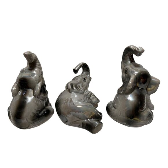 Set Of 3 Vintage Ceramic Elephant Figurines Made in Brazil - Picture 4 of 7